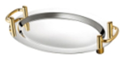 Khay trưng bày inox Oval vàng có tay nắm (460×320mm) 122001