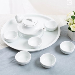Bộ ấm trà sứ 01 trắng Long phương
