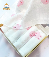 Set 5 Khăn Sữa Hoạ Tiết 100% Sợi Tre Organic Cho Bé (30x30Cm) Mềm Mịn, Thoáng Nhẹ, Thấm Hút Cực Tốt, Khăn Sữa Sợi Tre Manny