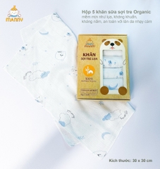 Set 5 Khăn Sữa Hoạ Tiết 100% Sợi Tre Organic Cho Bé (30x30Cm) Mềm Mịn, Thoáng Nhẹ, Thấm Hút Cực Tốt, Khăn Sữa Sợi Tre Manny