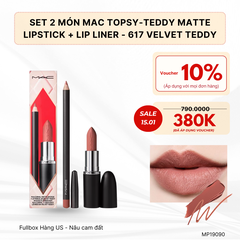 Set 2 Son MAC Topsy Teddy - Son Thỏi Và Chì Kẻ Màu 617 Velvet Teddy - Fullbox Hàng US