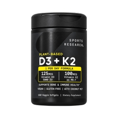 Viên Uống Sport Research Vitamin D3 K2 Hỗ Trợ Xương Khớp Miễn Dịch Và Sức Khỏe Tim Mạch 160 Viên