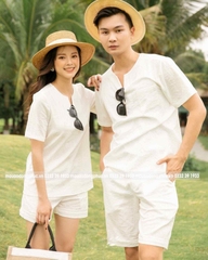 Bộ Đồng phục Gia đình Đũi màu trắng