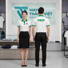 Áo Đồng Phục Công Ty Polo Trắng Phối Xanh Chuyên Nghiệp