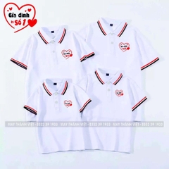 Áo Gia Đình 4 Người Giá Rẻ Tại Sơn La có cổ màu trắng - Đồng Phục May Thành Việt