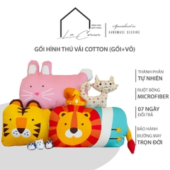 Gối em bé hình thú (bao gồm ruột) LEE CORNER, vải Thô lụa Hàn 100% cotton, ruột bông microfiber lông vũ nhân tạo