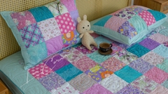 Ga gối ghép vuông, chần máy, xanh tím nhạt, ga size 1,8x2m