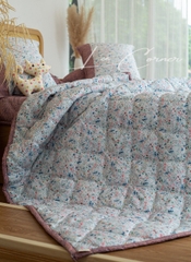Bộ chăn gối Modal Micro màu trắng hoa nhí chần bông 2mx2m2