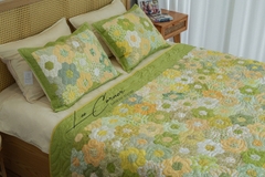 Bộ chăn ghép lục giác cạnh 3cm, vàng chanh, chần máy, size 2x2,2m
