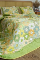 Bộ chăn ghép lục giác cạnh 3cm, vàng chanh, chần máy, size 2x2,2m