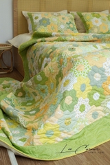 Bộ chăn ghép lục giác cạnh 3cm, vàng chanh, chần máy, size 2x2,2m
