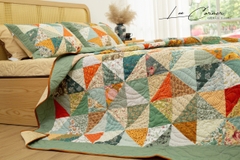Bộ chăn ghép vải phức tạp tone màu vàng cam, chần máy size 2mx2m2