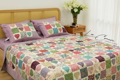 Bộ chăn gối ghép vải, ghép tim tím, chần máy, kích thước 2x2,2m