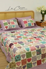 Bộ chăn gối ghép vải, ghép tim tím, chần máy, kích thước 2x2,2m