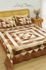 Bộ chăn gối ghép đối xứng, nâu sữa, chần máy, size 2x2,2m