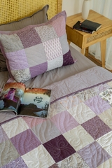Bộ chăn gối ghép vuông ghi tím, chần máy, 2.2x2m- chần dính