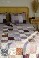 Bộ chăn gối ghép vuông ghi tím, chần máy, 2.2x2m- chần dính
