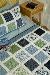Bộ chăn gối ghép vuông xanh biển, chần máy, 2x2m2