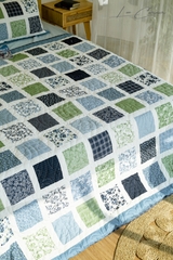 Bộ chăn gối ghép vuông xanh biển, chần máy, 2x2m2
