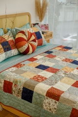 Chăn ghép vải phức tạp hình vuông màu be nâu chần máy size 2mx2m2