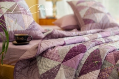 Bộ chăn ghép vải tam giác, chần máy, tím, 2x2,2m