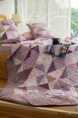 Bộ chăn ghép vải tam giác, chần máy, tím, 2x2,2m
