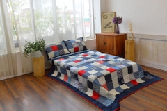 Vỏ gối ghép vuông, chần máy, xanh đỏ, 50x70cm