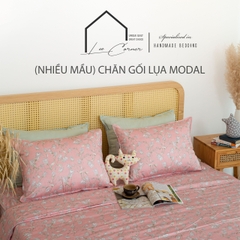 Bộ chăn gối Modal màu hồng hoa hồng xám chần bông 2mx2m2