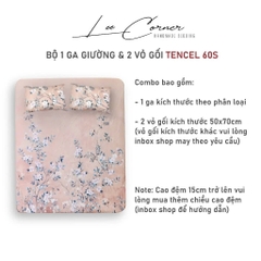 Bộ 3 món ga gối lụa Tencel 60S cao cấp LEE CORNER, gồm 2 vỏ gối 50x70 và 1 ga giường size 1m6 1m8 2m2 (may theo yêu cầu)
