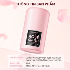 Lăn Khử Mùi Colorkey Rosé Crush Dưỡng Sáng Khử Mùi Khô Thoáng Mềm Mịn Da Brightening Deodorant Serum Chai 50ml - TẶNG 1 SET 2 SAMPLE GEL TẮM ROSE CRUSH
