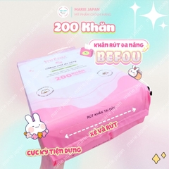 Khăn Lau Mặt Đa Năng Befou Không Xơ Bông Mềm Mịn Tiện Lợi Thân Thiện Với Da Túi 200 Khăn