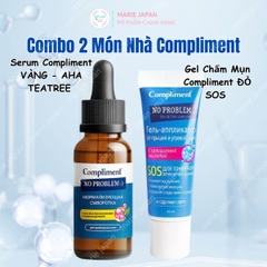Combo 2 Món 1 Gel Chấm Mụn Compliment Đỏ SOS 25ml + 1 Serum Compliment Vàng- AHA TEATREE  27ml Giảm Mụn Mờ Thâm Nga