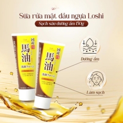 Sữa Rửa Mặt Dầu Ngựa Loshi Sạch Sâu Dưỡng Ẩm Mịn Da Horse Oil Moist Face Foam Nhật Bản Tuýp 130g