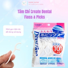 Tăm Chỉ Create Dental Floss & Picks Sạch Kẽ Răng Nhẹ Nhàng An Toàn Nhật Bản Túi 101 Cây