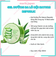 Gel Dưỡng Lô Hội Nature Republic Aloe Vera 92% Soothing Gel Hũ 300ml