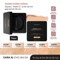 Phấn Nước Catrice Giữu Nền Bền Lì 24h, Dành Cho Mọi Loại Da Invisible Cover Cushion Foundation Hộp 10g