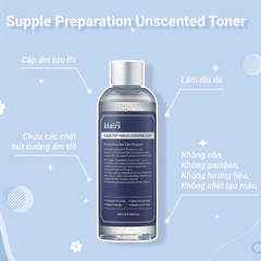 Toner Dear Klairs Supple Preparation Unscented - KHÔNG MÙI Chai 180ml