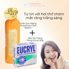 Combo 2 Món 1 Bột Tẩy Trắng Răng Eucryl 50g + 1 Nước Súc Miệng Propolinse Cam 600ml