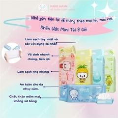 Khăn Ướt Mini Dễ Thương Siêu Tiện Lợi Mềm Mịn Dịu Nhẹ Dễ Mang Theo Túi 8 Gói