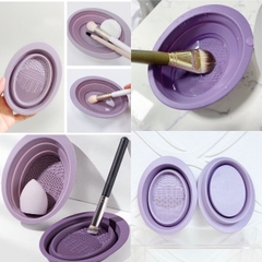 Chậu Vệ Sinh Cọ Makeup Silicon Gấp Gọn Làm Sạch Cọ Bông Mút Dễ Dàng