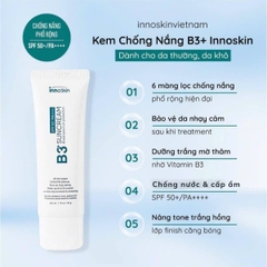 Kem Chống Nắng B3+ Innoskin Suncream SPF50+ PA++++ Dưỡng Sáng Mờ Thâm Kiềm Dầu Hàn Quốc 50g