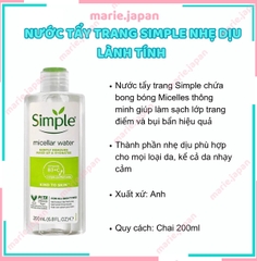 Nước Tẩy Trang Simple Micellar Cleansing Water Chai 200ml