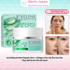 Gel Dưỡng Eveline Organic Aloe + Collagen 3in1 Cấp Ẩm Làm Dịu Phục Hồi Da Hư Tổn Hũ 50ml