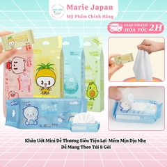 Khăn Ướt Mini Dễ Thương Siêu Tiện Lợi Mềm Mịn Dịu Nhẹ Dễ Mang Theo Túi 8 Gói