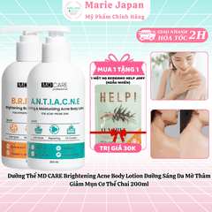 [MUA 1 TẶNG 1]Dưỡng Thể MD CARE Brightening Acne Body Lotion Dưỡng Sáng Da Mờ Thâm Giảm Mụn Cơ Thể Chai 200ml-TẶNG 1 MẶT NẠ BERGAMO HELP JARY