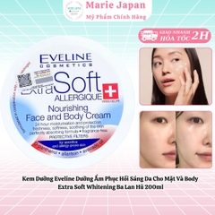 Kem Dưỡng Eveline Dưỡng Ẩm Phục Hồi Sáng Da Cho Mặt Và Body  Extra Soft Whitening Ba Lan Hũ 200ml