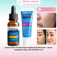 Combo 2 Món 1 Gel Chấm Mụn Compliment Đỏ SOS 25ml + 1 Serum Compliment Vàng- AHA TEATREE  27ml Giảm Mụn Mờ Thâm Nga