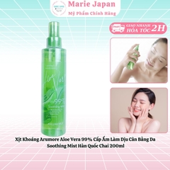 Xịt Khoáng Arumore Aloe Vera 99% Cấp Ẩm Làm Dịu Cân Bằng Da Soothing Mist Hàn Quốc Chai 200ml