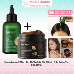 Combo Cocoon 2 Món 1 Tẩy Tế Bào Chết Body Cà Phê Mịn Da 200ml + 1 Xịt Dưỡng Tóc Vỏ Bưởi Giảm Gãy Rụng 140ml 
