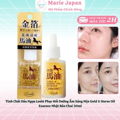 Tinh Chất Dầu Ngựa Loshi Phục Hồi Dưỡng Ẩm Sáng Mịn Gold & Horse Oil Essence Nhật Bản Chai 30ml